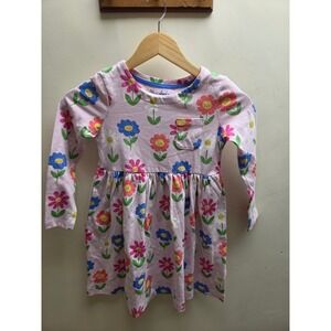 Mini Boden Kids Pink Smiling Floral Jersey‎ Dress Long Sleeve Pockets 6-7Y 122cm